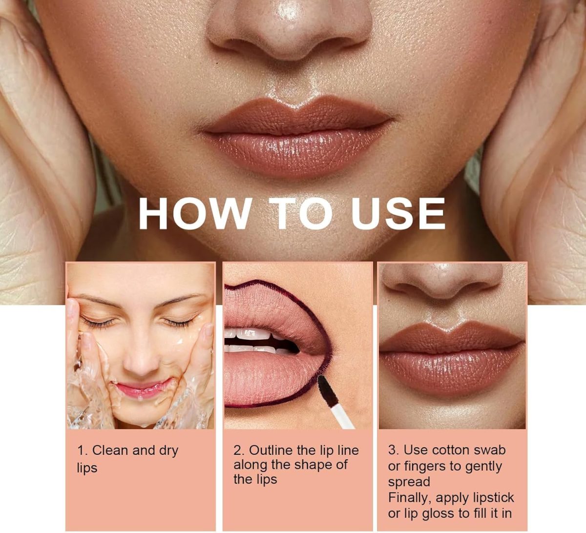 ⁦SWIUKPHE Peel Off Lip Liner Tattoo, Lip Stain Peel Off, Non-stick Cup Liquid Lip Liner Matte Finish Lip Makeup, Long Lasting Waterproof (Light Brown, 2Pcs)⁩ - الصورة ⁦3⁩