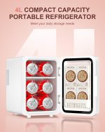 ⁦Makeup Fridge, Make-Up Mini Fridge, with Dimmable Led Light Mirror, Portable Small Refrigerator for Cosmetics, Skin Care and Food, 4L Mini Fridge for Bedroom, Car, Office & Dorm, Cooler & Warmer⁩ - الصورة ⁦2⁩