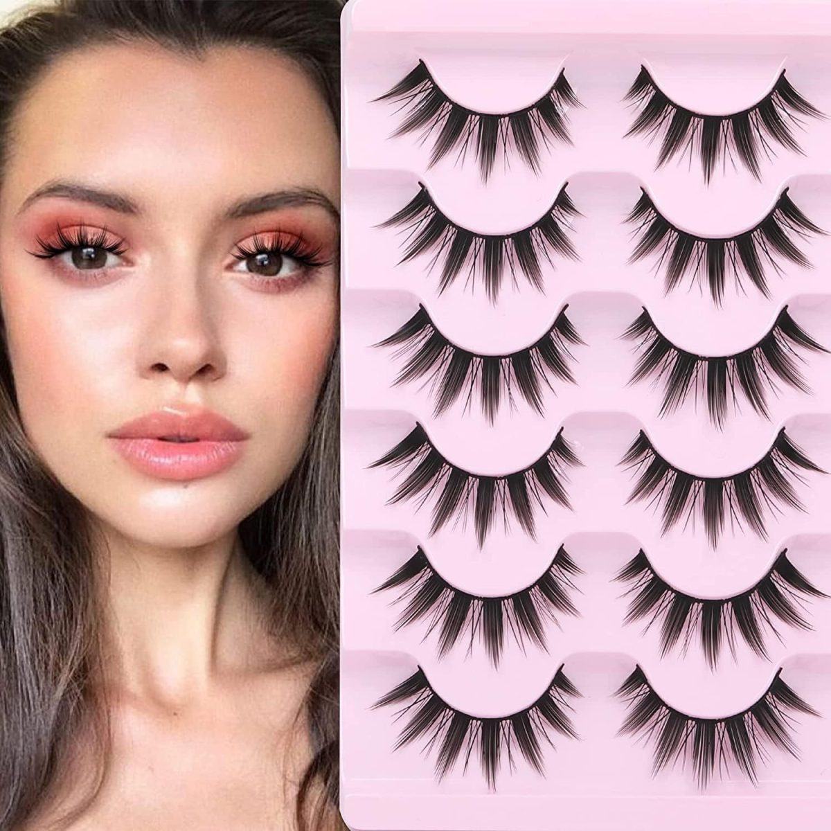 ⁦Khazna False Eyelashes, 5 Pairs Japanese Style Makeup Thick Eyelash Extension, Cosplay Makeup Eyelashes, Reusable Handmade Lashes for Eye Makeup⁩ - الصورة ⁦2⁩