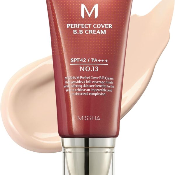Missha M Perfect Cover BB Cream SPF 42 PA+++ (13 Bright Beige), Amazon Code Verified for Authenticity, 50ml, Concealing Blemishes, dark circles, UV Protection