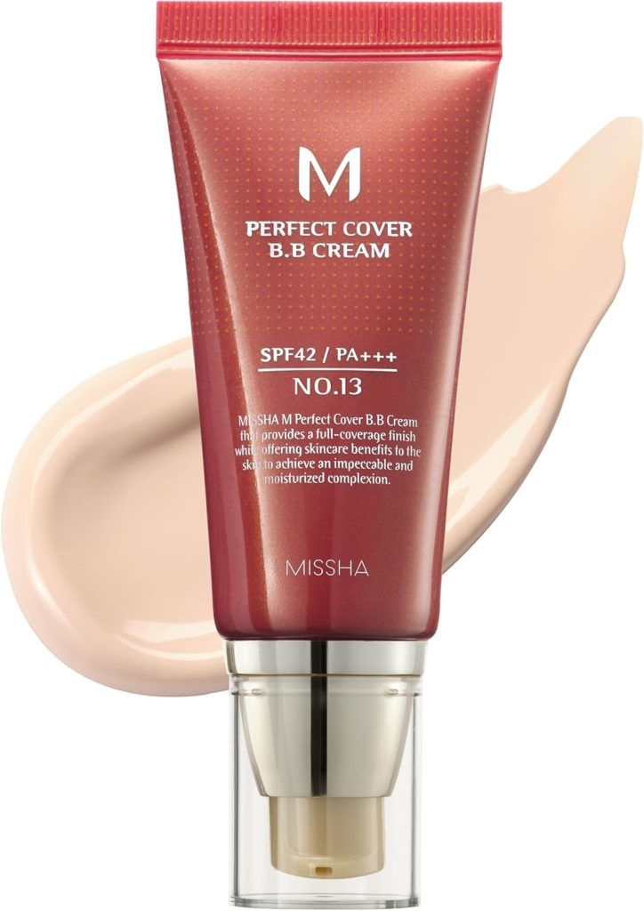 Missha M Perfect Cover BB Cream SPF 42 PA+++ (13 Bright Beige), Amazon Code Verified for Authenticity, 50ml, Concealing Blemishes, dark circles, UV Protection