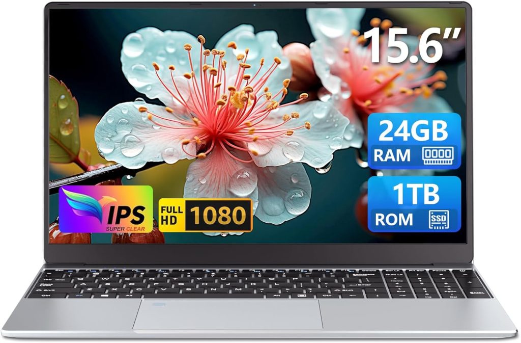 15.6 Inch Laptop, Laptops 24GB 1TB SSD, Laptop Computer N5095, Gaming Laptop, Traditional Laptop Computers 180 Angle Opening, Lap top Fingerprint Unlock Backlit Keyboard, 1920X1080 FHD IPS MINI-HDMI