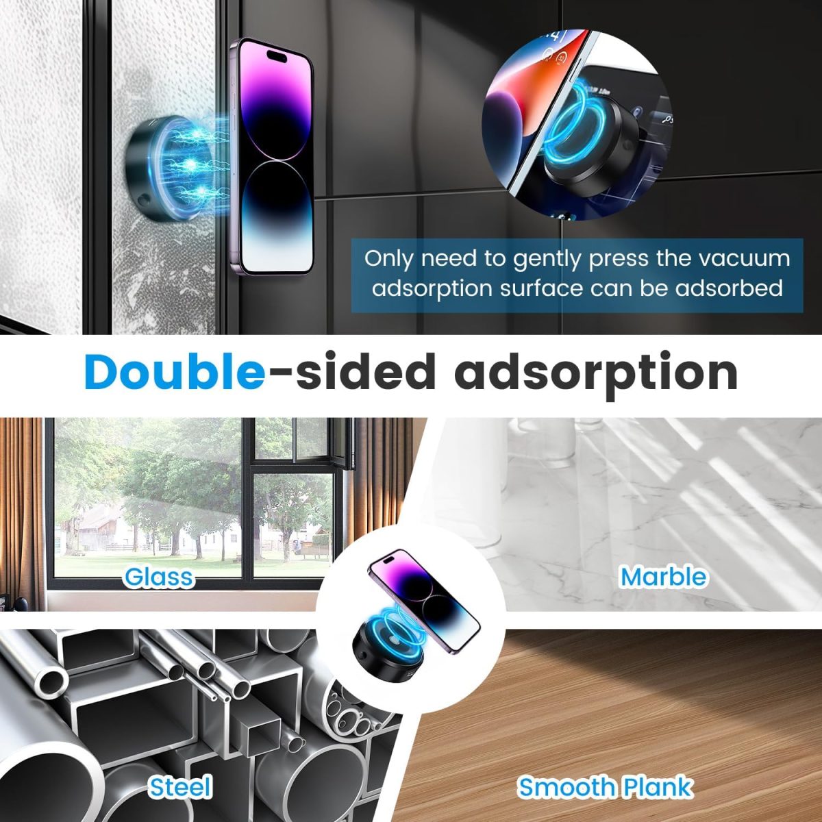 ⁦Necomi Electric Vacuum Magnetic Suction Phone Mount, HandsFree Magnetic Car Phone Holder, Double-Sided Phone Holder Compatible with Car Dashboard Installation, Smooth Surface, Phone, Phone Tablet⁩ - الصورة ⁦2⁩