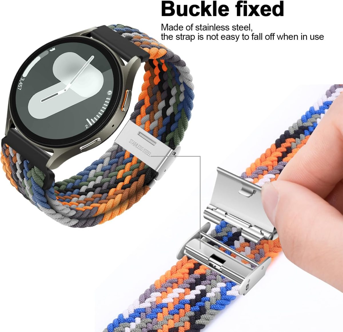 ⁦XMUXI 20mm Braided Watch Straps Compatible with Samsung Galaxy Watch 7 Galaxy watch 6 Classic Strap/Galaxy Watch 5/Watch 4 Nylon Solo Loop Replacement Watch Band for Amazfit GTS 4,Venu Sq⁩ - الصورة ⁦3⁩