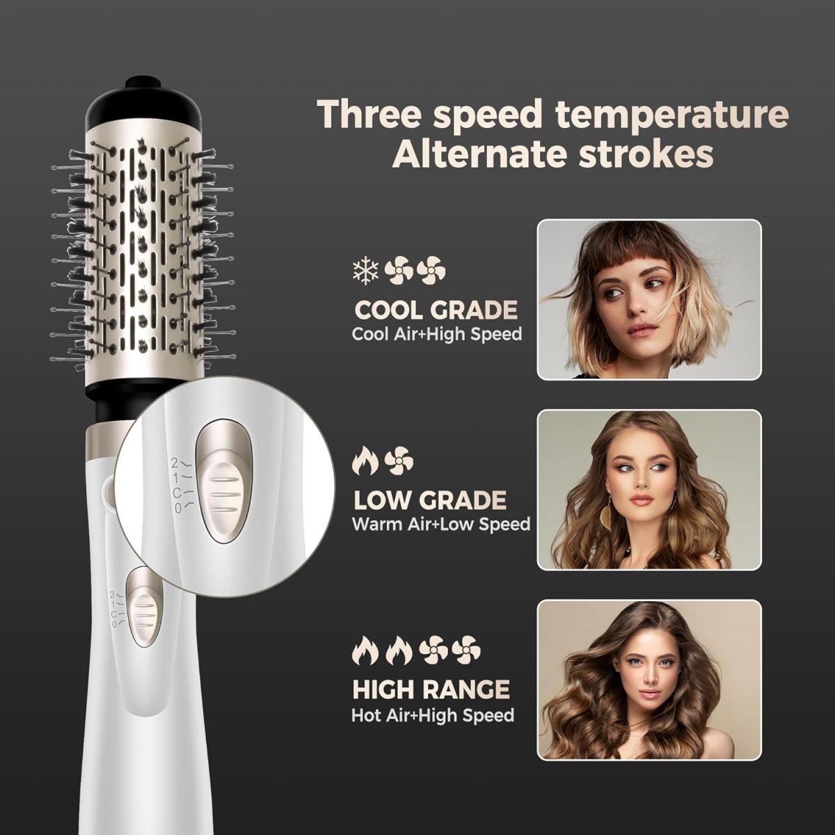 ⁦OKWRAP Rotating Hot Air Brush, Blow Dryer Brush Rotating with 2 Attachments for Drying, Smoothing, Shaping and Volume, Round Blow Dryer Brush, Rotating Warm Air Brush for Fine Hair Helps Dabe⁩ - الصورة ⁦8⁩