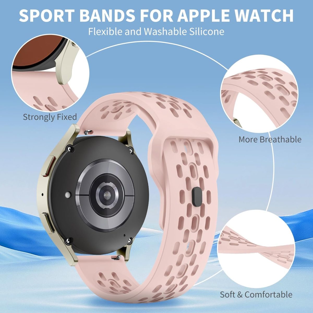 ⁦VEMIGON Breathable Bands Compatible with Samsung Galaxy Watch 7/6/5/4 Band 40mm 44mm/Galaxy Watch 6/4 Classic 47mm 43mm 46mm 42mm/Watch 5 pro 45mm, 20mm Silicone Sport Replacement Strap⁩ - الصورة ⁦3⁩
