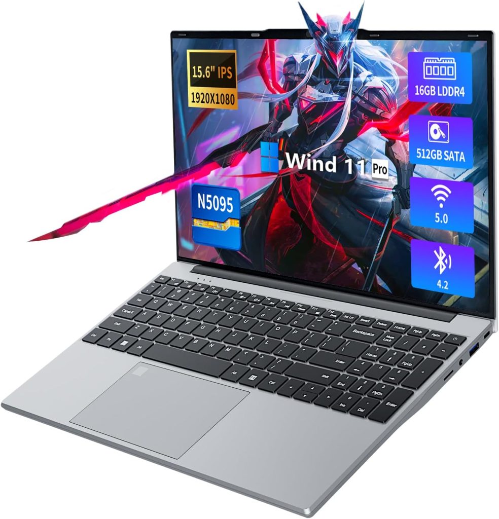 15.6 Inch Laptop, Laptops 16GB 512GB SSD, Laptop Computer N5095, Gaming Laptop, Traditional Laptop Computers 180 Angle Opening, Lap top Fingerprint Unlock Backlit Keyboard, 1920X1080 FHD IPS MINI-HDMI