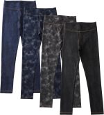 Chicduo 4 Pack Girls Leggings Girls Imitation Denim Print Leggings Girl's Stretchy Pants Kids High Waist Slim Pants