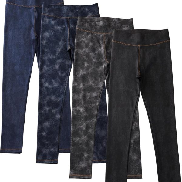 Chicduo 4 Pack Girls Leggings Girls Imitation Denim Print Leggings Girl's Stretchy Pants Kids High Waist Slim Pants