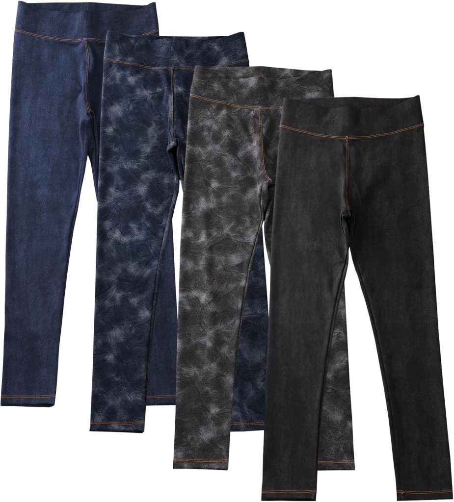 Chicduo 4 Pack Girls Leggings Girls Imitation Denim Print Leggings Girl's Stretchy Pants Kids High Waist Slim Pants