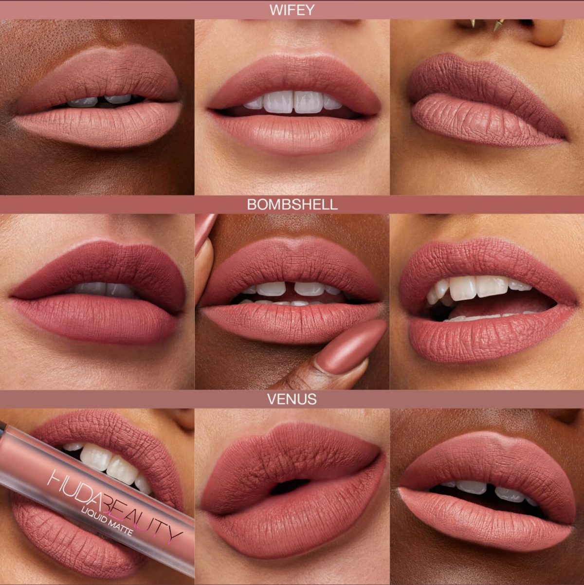 ⁦Huda Beauty Liquid Matte Ultra-Comfort Transfer-proof Lipstick - Wifey, Honey Beige⁩ - الصورة ⁦6⁩