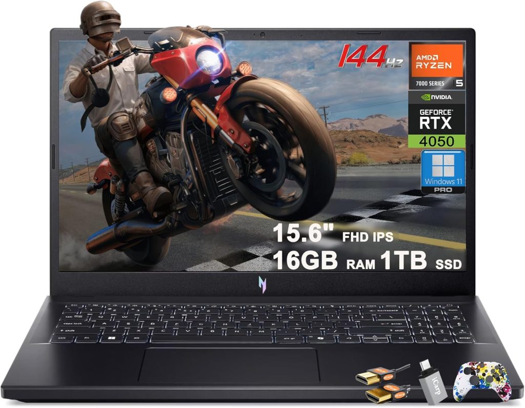 Acer Nitro V 15 Gaming Laptop 15.6" FHD IPS 144Hz AMD 6-Core Ryzen 5 7535HS 16GB DDR5 1TB SSD GeForce RTX 4050 Backlit USB-C Win11Pro with ICP Accessory