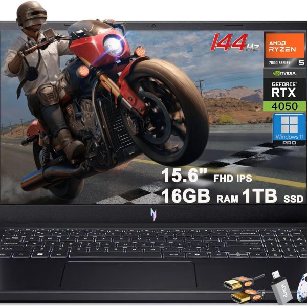 Acer Nitro V 15 Gaming Laptop 15.6" FHD IPS 144Hz AMD 6-Core Ryzen 5 7535HS 16GB DDR5 1TB SSD GeForce RTX 4050 Backlit USB-C Win11Pro with ICP Accessory