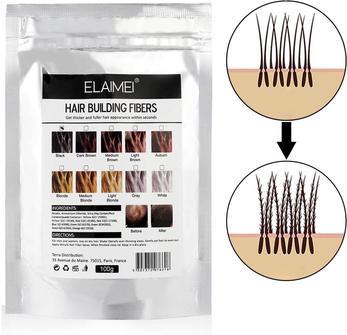 ⁦ALIVER Hair Fibers Spray Refill Powder 100 Grams,Black,Thinning Fine Hair Loss Concealer,Undetected & Unscented,Refill Exsiting Shaker Bottle⁩ - الصورة ⁦3⁩