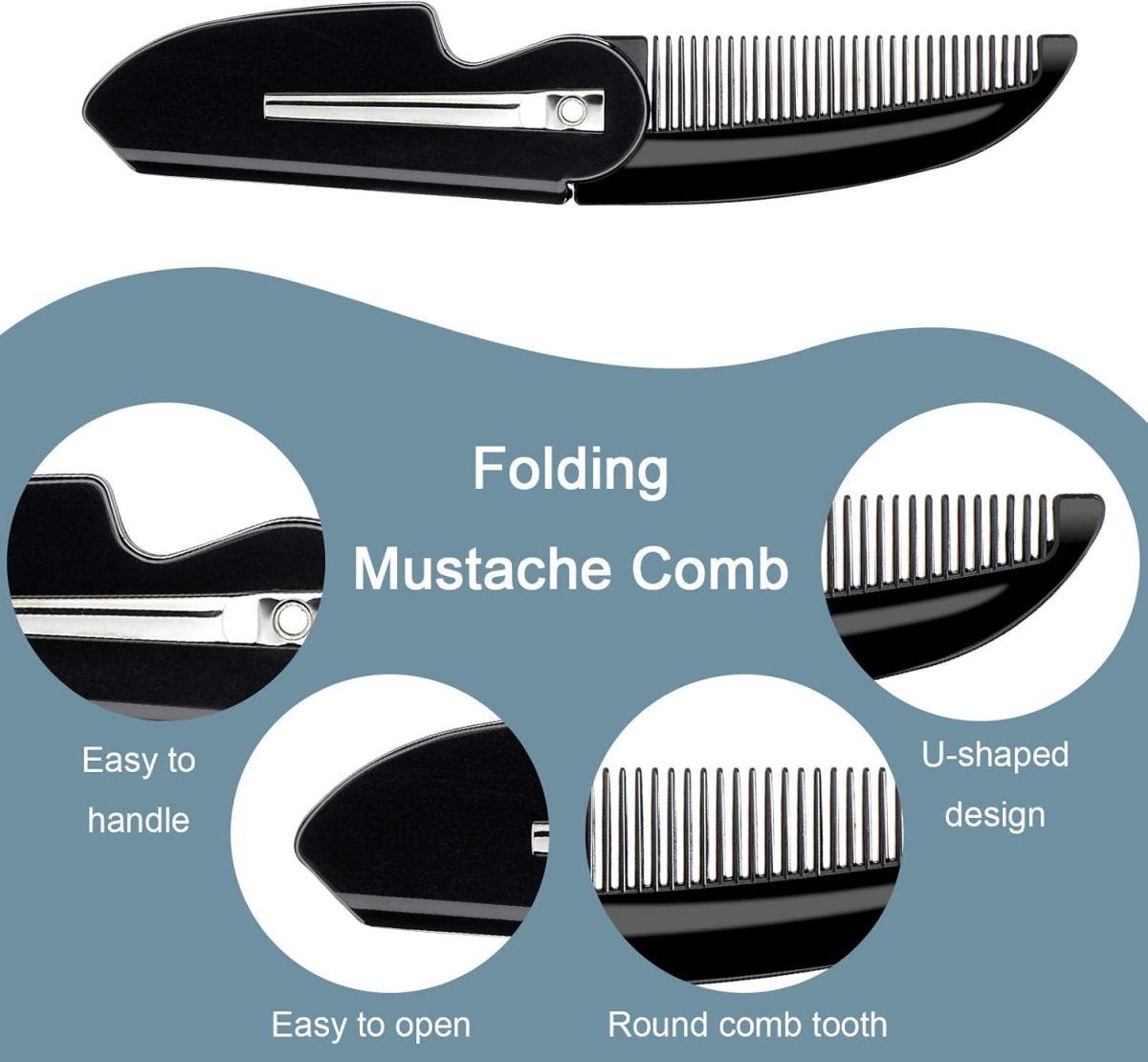 ⁦Azonee Folding Mustache Comb and Beard Comb, Small Pocket Comb for Men Everyday Grooming and Hair Care. Saw-cut and Hand Polished Styling Men's Folding Comb(3 Pieces)⁩ - الصورة ⁦3⁩