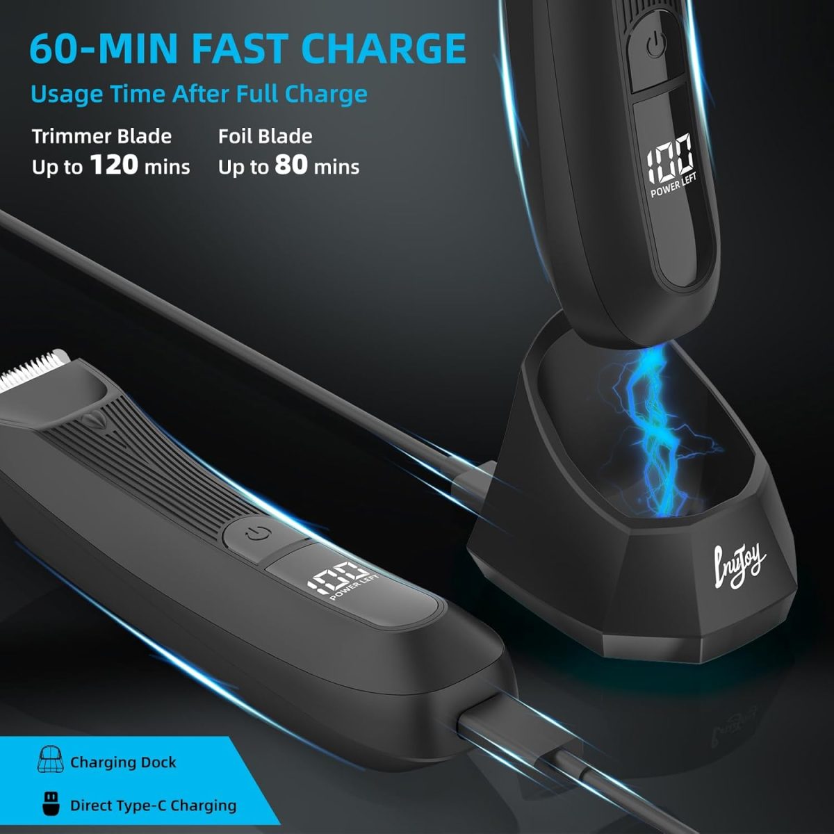 ⁦INVJOY Manscape Body Trimmer for Men, Waterproof Electric Razor/Shavers with Dual-Head for Facial, Pubic & Groin Hair Grooming, Ceramic & Foil Blades Hair Trimmer with LED - Birthday Gift for Him Dad⁩ - الصورة ⁦6⁩