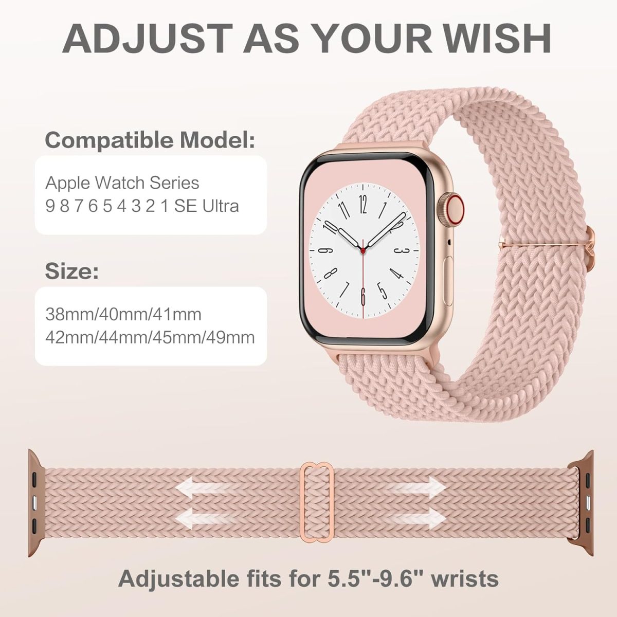 ⁦Upeak Braided Loop Compatible with Apple Watch Strap 49mm 45mm 44mm 42mm 41mm 40mm 38mm, Nylon Elastic Sport Replacement Band Compatible with Apple Watch Ultra 2 Series 9 8 7 6 5 4 3 2 1 SE Strap⁩ - الصورة ⁦5⁩