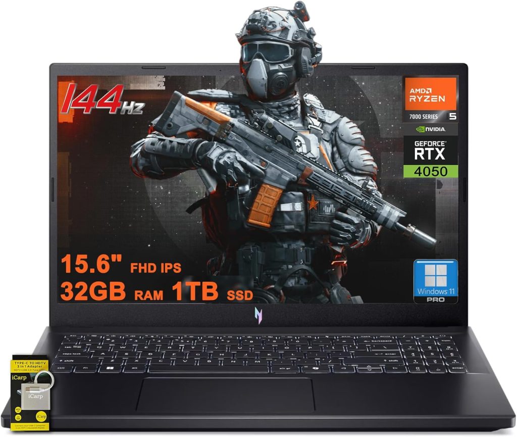 acer Nitro V 15 Gaming Laptop 15.6" FHD IPS 144Hz AMD 6-core Ryzen 5 7535HS 32GB RAM 1TB SSD GeForce RTX 4050 Backlit USB-C Win11Pro w/ICP Accessory