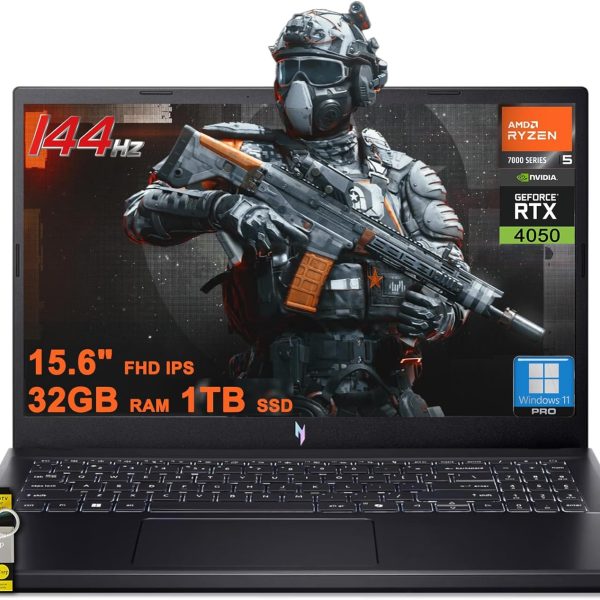 acer Nitro V 15 Gaming Laptop 15.6" FHD IPS 144Hz AMD 6-core Ryzen 5 7535HS 32GB RAM 1TB SSD GeForce RTX 4050 Backlit USB-C Win11Pro w/ICP Accessory
