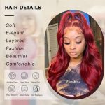⁦Long Wavy Wig, Wine Red Burgundy, 68 cm Length, Middle Part Lace Front, Heat Resistant Synthetic Hair⁩ - الصورة ⁦4⁩