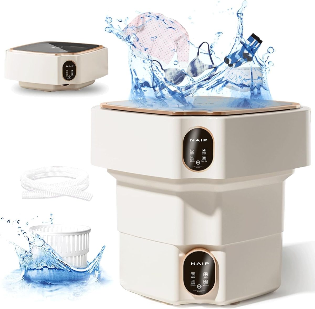 Portable Washing Machine,13L Mini Washer with Noise Cancellation and Drying Feature, Travel Foldable Washing Machine with Blue Light Sterilizer for Underwear, Socks, and Baby Clothes.