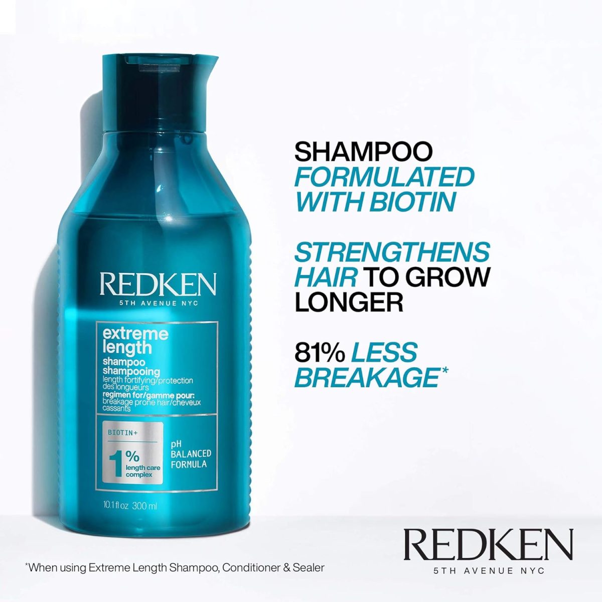⁦Redken Extreme Length Shampoo | For Hair Growth | Prevents Breakage & Strengthens Hair | Infused With Biotin | 10.1 Fl Oz (Pack of 1)⁩ - الصورة ⁦3⁩