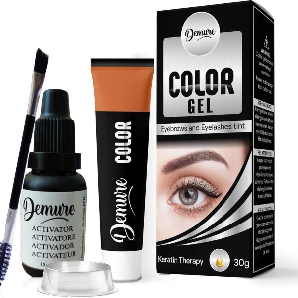 Demure Eyebrow and Eyelash Tint Kit, Up to 30 Applications, Up to 4 Weeks Lasting Effect, Lash and Brow Dye Kit with Keratin, Color Tint for Lashes and Brows (1.0 Black)