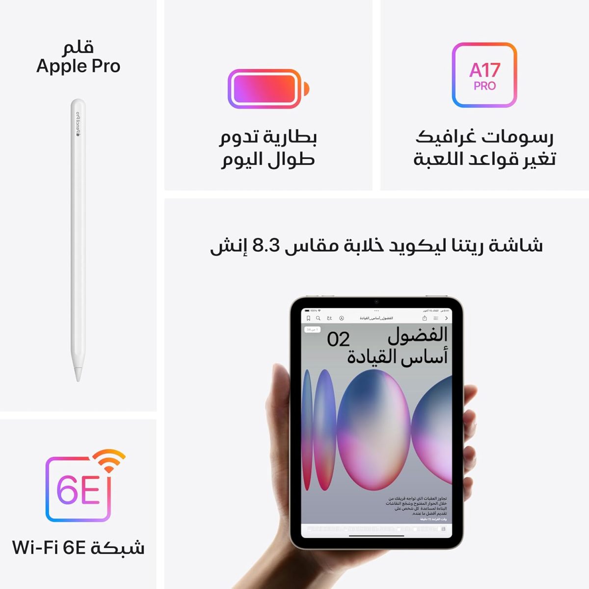 ⁦Apple 2024 iPad mini (Wi-Fi, 256GB) - Space Grey (7th generation)⁩ - الصورة ⁦3⁩
