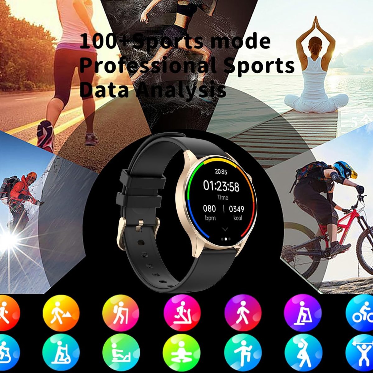 ⁦Smartwatch with Bluetooth Calls/Smart Notifications 1.43", Fitness Tracker with 100+ Sport Modes, Sleep/Stress Health Tracker, Compatible with Android & iOS (Beige)⁩ - الصورة ⁦4⁩
