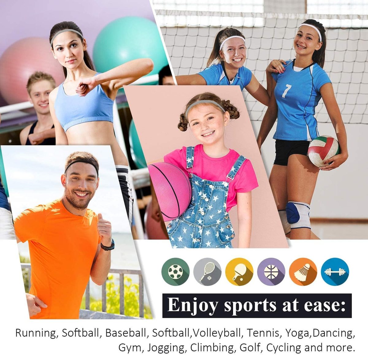 ⁦4 Pieces Thick Non-Slip Elastic Sport Headbands Hair Headbands for Women and Men (E)⁩ - الصورة ⁦7⁩