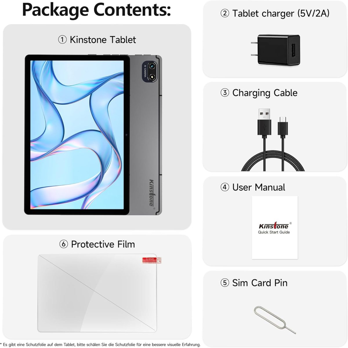 ⁦Kinstone 10.1 Inch Android Gaming Tablet, 8GB RAM 256GB ROM, Octa-Core 2.0GHz, FHD 1920x1200 IPS Screen, 6000mAh Battery, Blueteeth 5.0 & Dual WiFi, 13MP Camera, Metal Body, GMS Certified, Arabic⁩ - الصورة ⁦9⁩