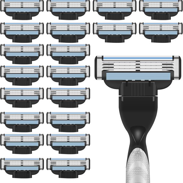 KOWVOWZ Razor Blades Men, 20pcs Razor Blade Refills with Precision Trimmer, 3 Layer Mens Razor Manual Shaver Blade, Professional Barber Beard Razor Blades