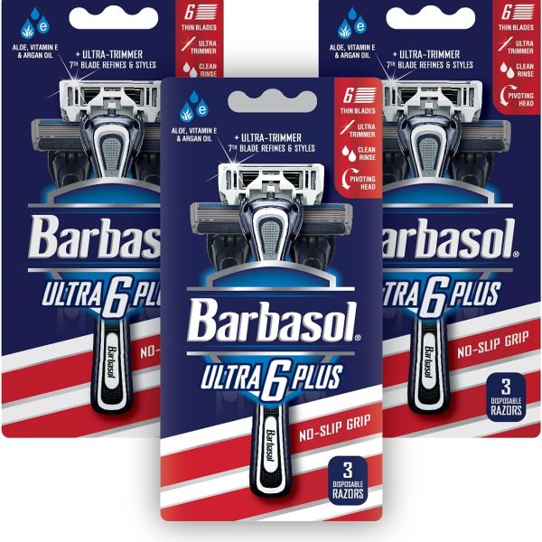Barbasol Ultra 6 Plus Premium Disposable Razor Value Pack Bundle (3 Packs/9 Total Razors)