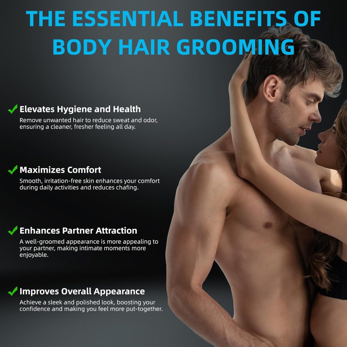 ⁦INVJOY Manscape Body Trimmer for Men, Waterproof Electric Razor/Shavers with Dual-Head for Facial, Pubic & Groin Hair Grooming, Ceramic & Foil Blades Hair Trimmer with LED - Birthday Gift for Him Dad⁩ - الصورة ⁦4⁩