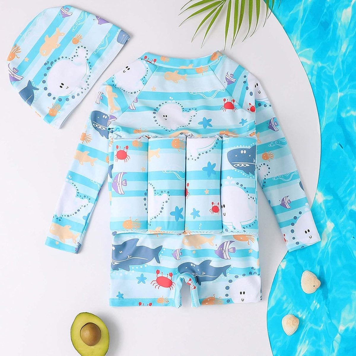 ⁦Emeralune Swimming Costume Kids One Piece Swimsuit Kid Swimwear Bathing Suit Surfing Swimming for Girl Boy(Blue, Size 90)⁩ - الصورة ⁦2⁩
