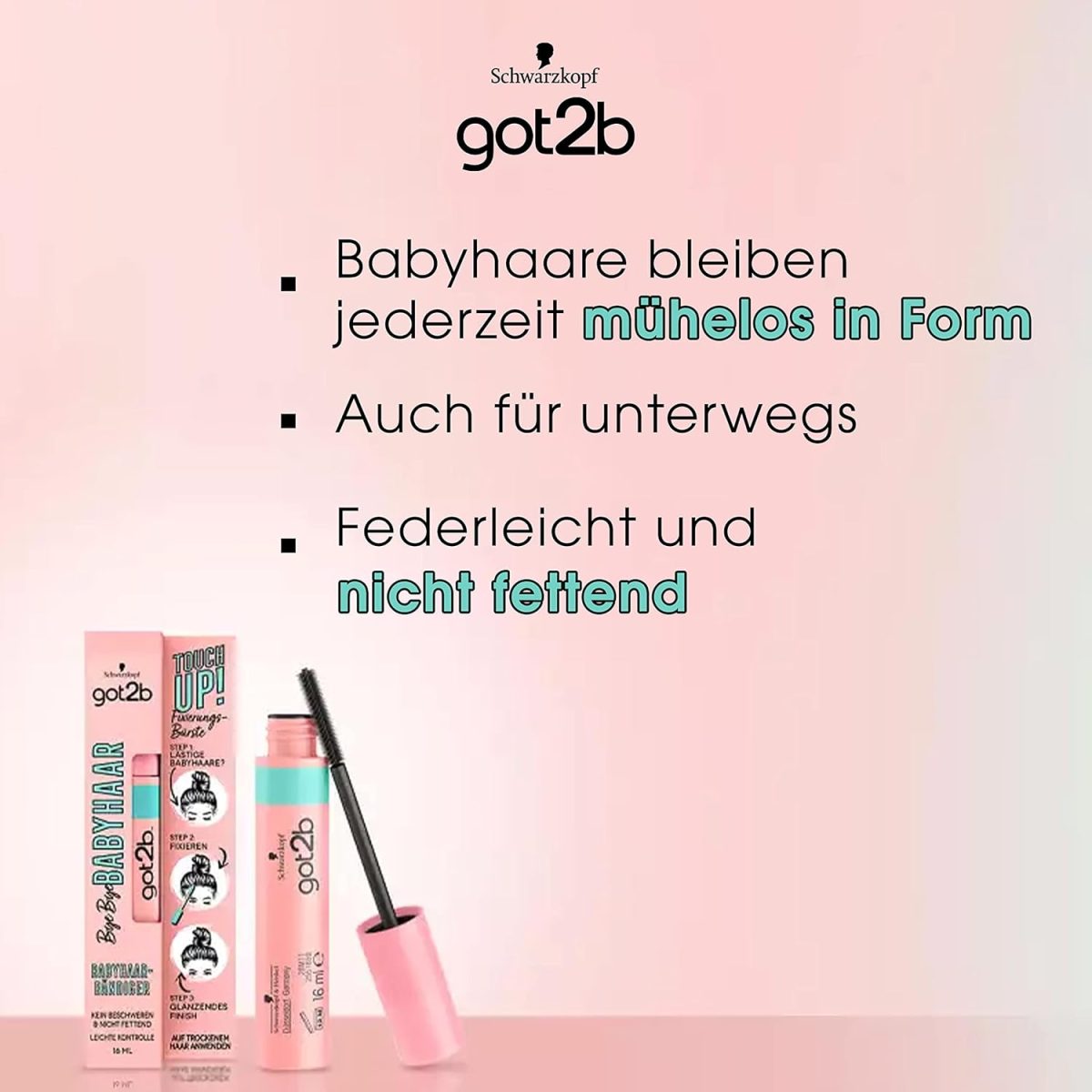 ⁦got2b Bye Bye Bye Baby Hair Mascara Brush (16 ml), Baby Hair Fixing Brush Gives a Shiny Finish, Feather-Light and Non-Greasy, Also for on the Go⁩ - الصورة ⁦3⁩