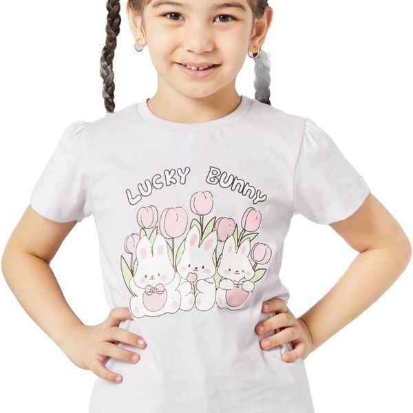 REDTAG Girls Bunny Placement Print T Shirt