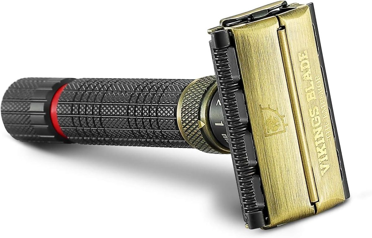 ⁦VIKINGS BLADE Adjustable Double Edge Safety Razor, The Emperor MEIJI by , Short & Fat Handle, Solid Brass, Butterfly Twist-To-Open, Eco Friendly, Luxury Case. Smooth, Close, Clean Shaving Razor⁩ - الصورة ⁦6⁩