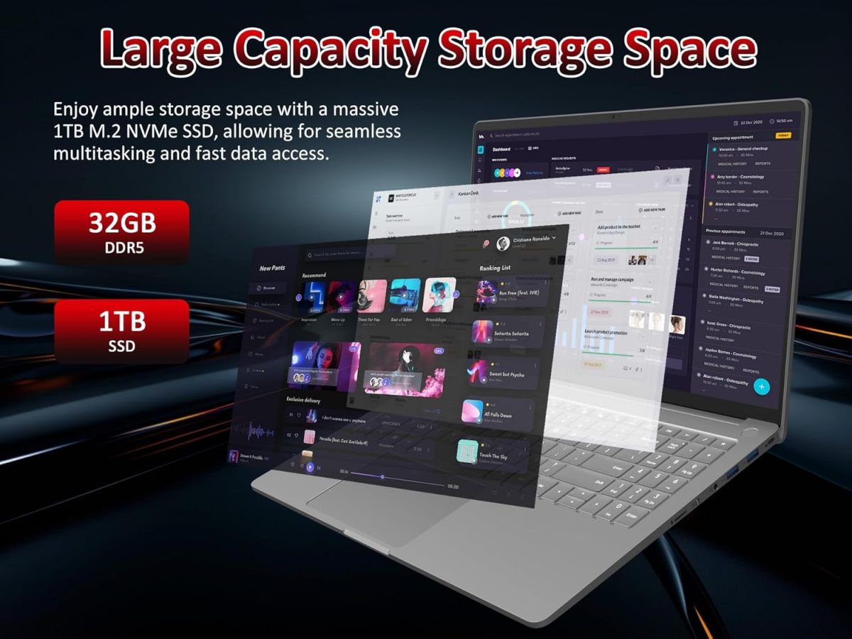 ⁦15.6" FHD Gaming Laptop with AMD Ryzen 9 6900HX (8/16, Up to 4.9GHz), 32GB DDR5 RAM, 1TB NVMe SSD Windows 11 Pro Laptops, Backlit KB, Privacy Camera, USB-C, Fingerprint Reader, High-Performance⁩ - الصورة ⁦3⁩