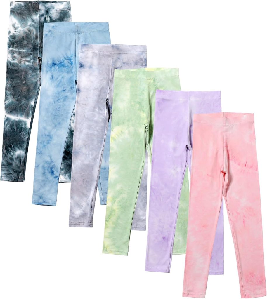 Chicduo 6 Pack Girls Printed Leggings Casual Yoga Pants for Girls Stretchy Tie-Dyed Leggings Girls Athletic Leggings