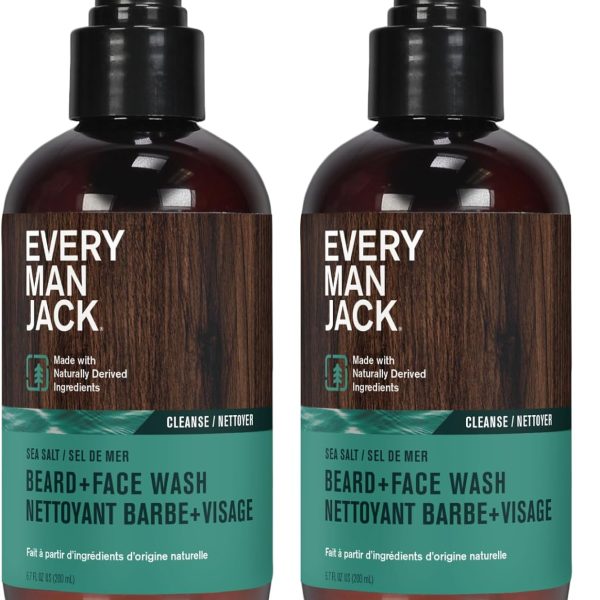 Every Man Jack Beard + Face Wash - Subtle Sea Salt Fragrance - Deep Cleans, Conditions, and Softens Your Beard and Skin Underneath - Naturally Derived with Coconut Oil, Glycerin, and Coconut -