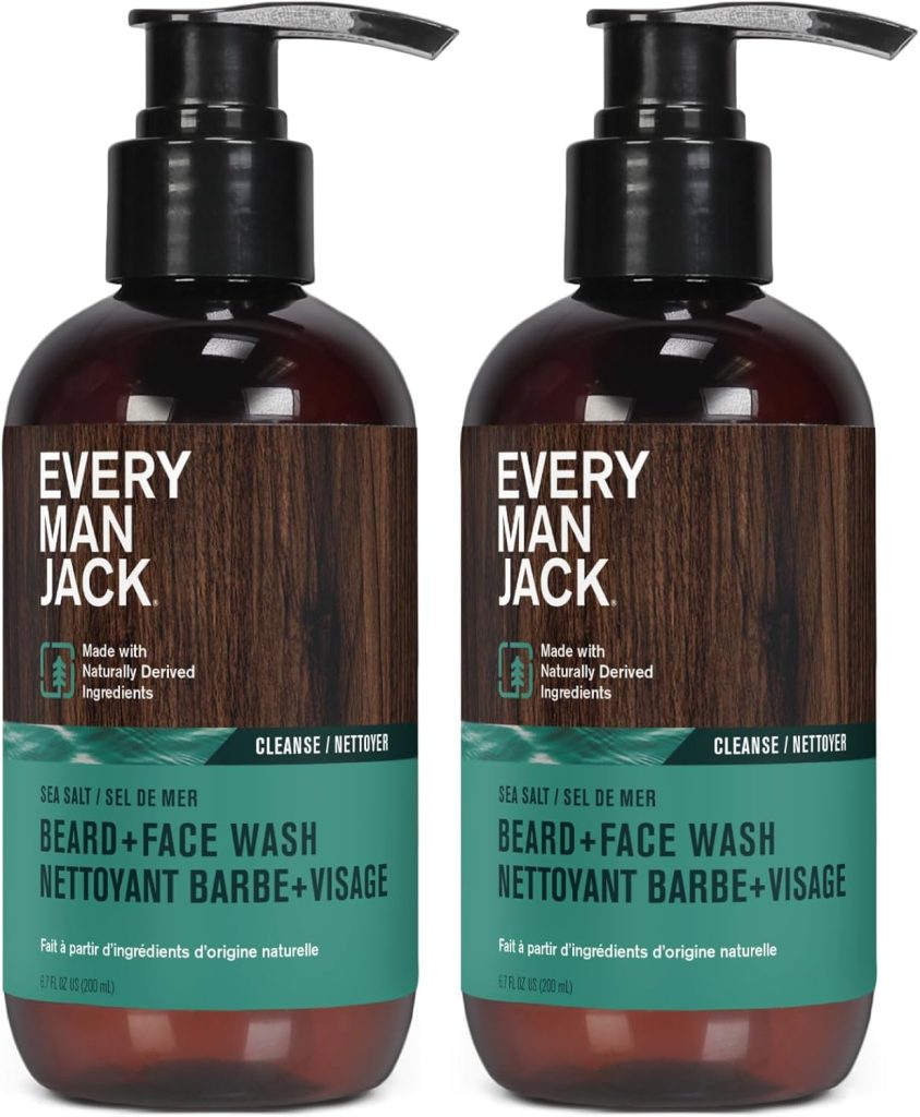 Every Man Jack Beard + Face Wash - Subtle Sea Salt Fragrance - Deep Cleans, Conditions, and Softens Your Beard and Skin Underneath - Naturally Derived with Coconut Oil, Glycerin, and Coconut -