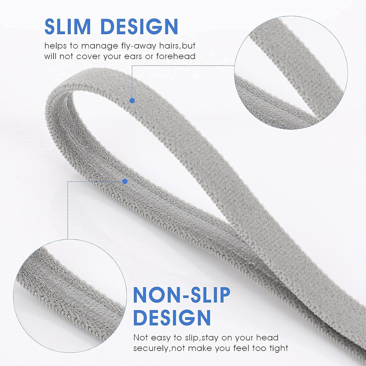 ⁦4 Pieces Thick Non-Slip Elastic Sport Headbands Hair Headbands for Women and Men (E)⁩ - الصورة ⁦2⁩