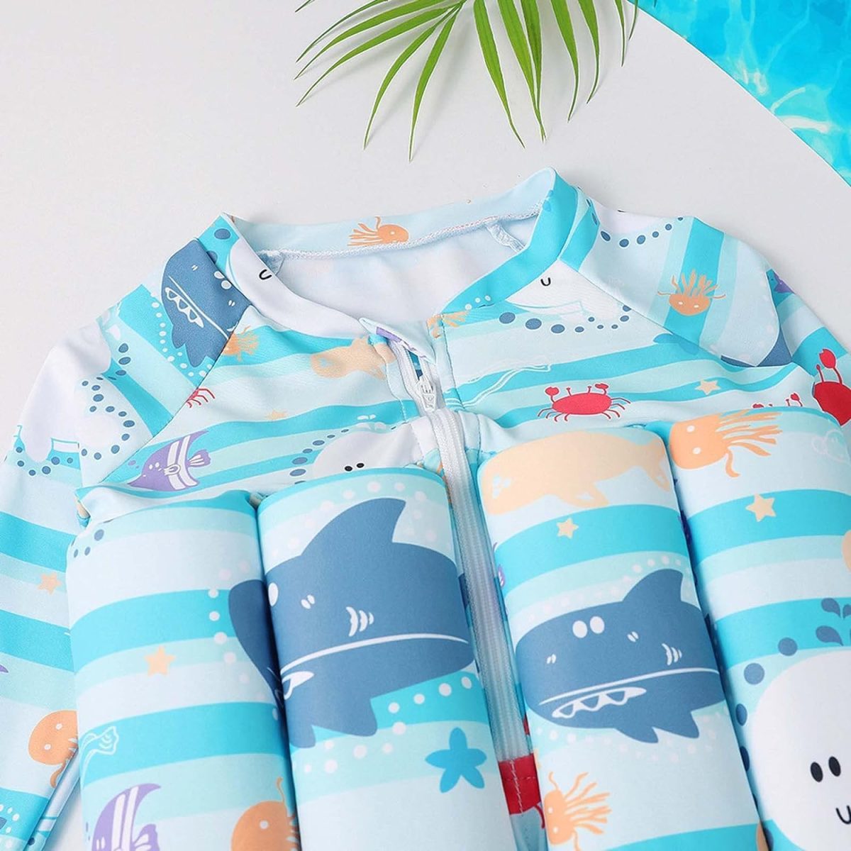 ⁦Emeralune Swimming Costume Kids One Piece Swimsuit Kid Swimwear Bathing Suit Surfing Swimming for Girl Boy(Blue, Size 90)⁩ - الصورة ⁦3⁩
