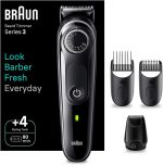 Braun BT3440 Beard Trimmer 3 With Precision Wheel, 4 Styling tools, 80 mins Runtime, Precise Styling at home, 40 length Settings - Black