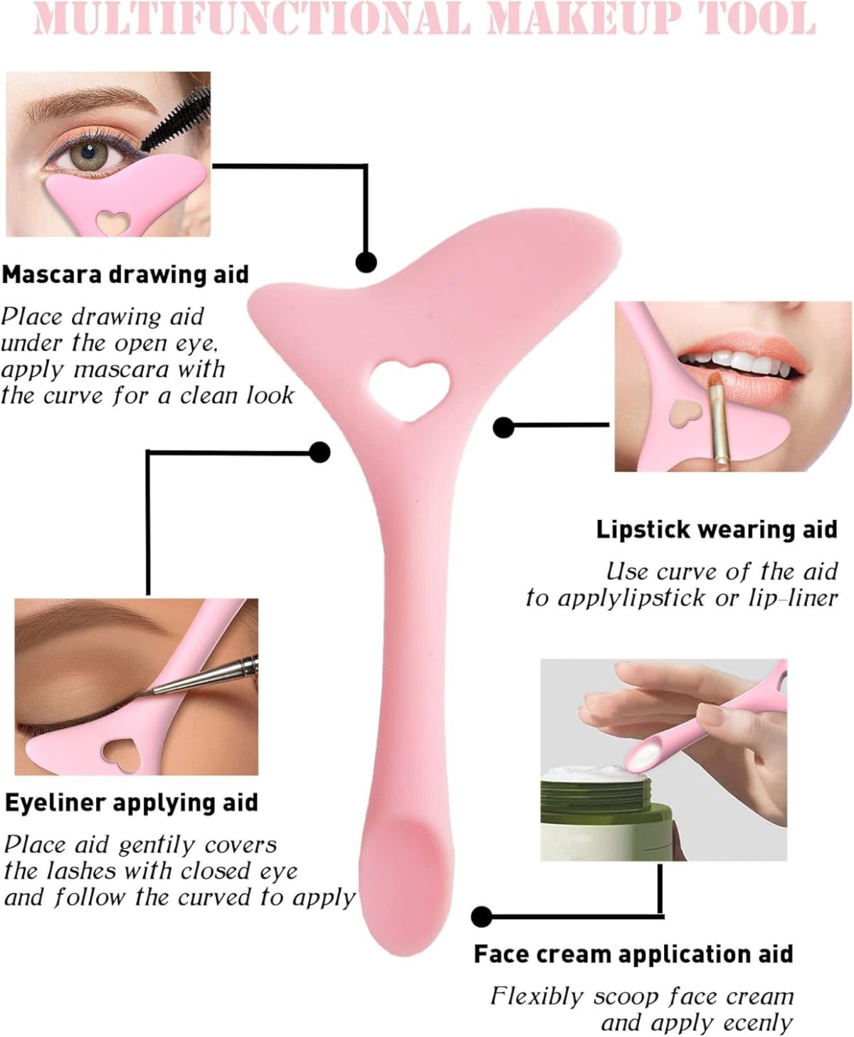 ⁦KASTWAVE Eyeliner Stencils Wing Tips, Cat Eyeliner Stencil Molds Pads Silicone Eyeliner Aid Marscara Drawing Aid, Face Cream, Easy Makeup Tool, Resusable Eyeliner Applicator Tool (Pink)⁩ - الصورة ⁦5⁩