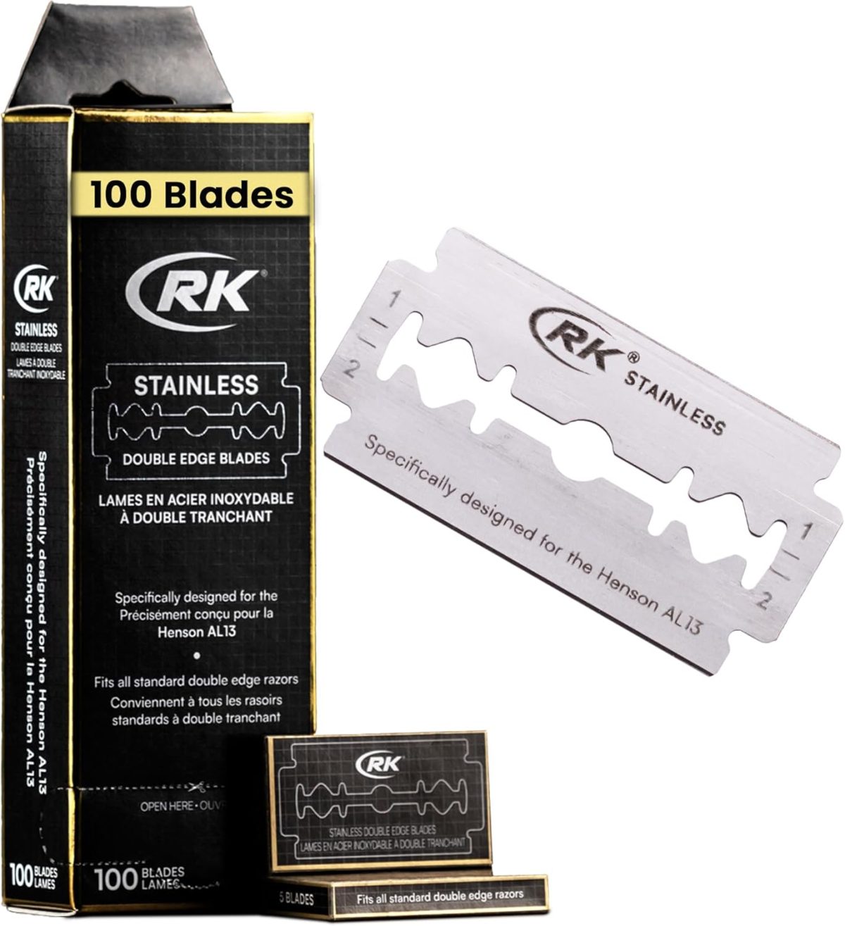 Henson Shaving RK Double Edge Razor Blade - 100 pack - designed for the AL13 (100)