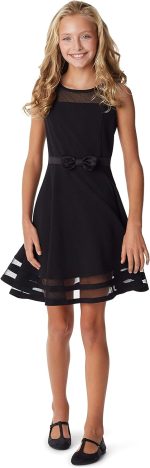 ⁦Calvin Klein Girls Sleeveless Party Dress, Fit and Flare Silhouette, Round Neckline & Back Zip Closure Special Occasion Dress⁩ - الصورة ⁦2⁩