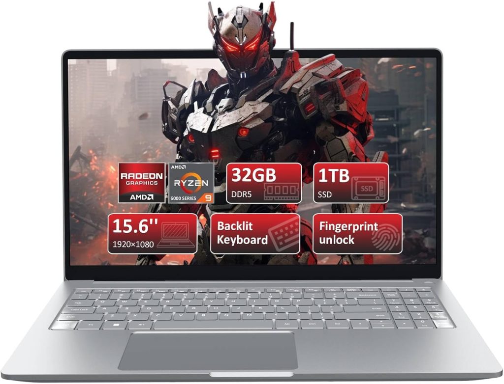 15.6" FHD Gaming Laptop with AMD Ryzen 9 6900HX (8/16, Up to 4.9GHz), 32GB DDR5 RAM, 1TB NVMe SSD Windows 11 Pro Laptops, Backlit KB, Privacy Camera, USB-C, Fingerprint Reader, High-Performance