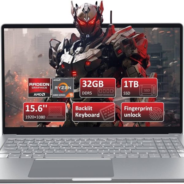 15.6" FHD Gaming Laptop with AMD Ryzen 9 6900HX (8/16, Up to 4.9GHz), 32GB DDR5 RAM, 1TB NVMe SSD Windows 11 Pro Laptops, Backlit KB, Privacy Camera, USB-C, Fingerprint Reader, High-Performance